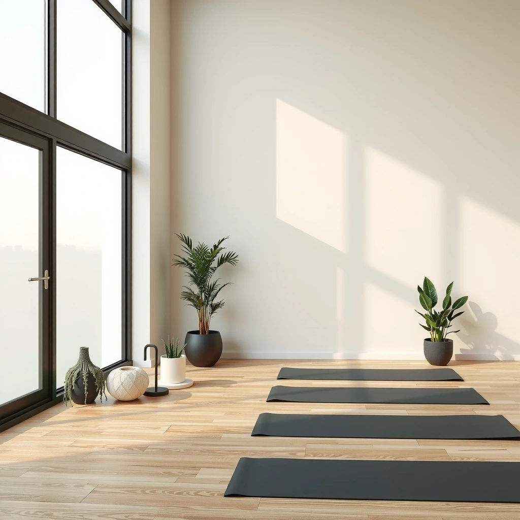 Peaceful yoga studio interior with natural lighting