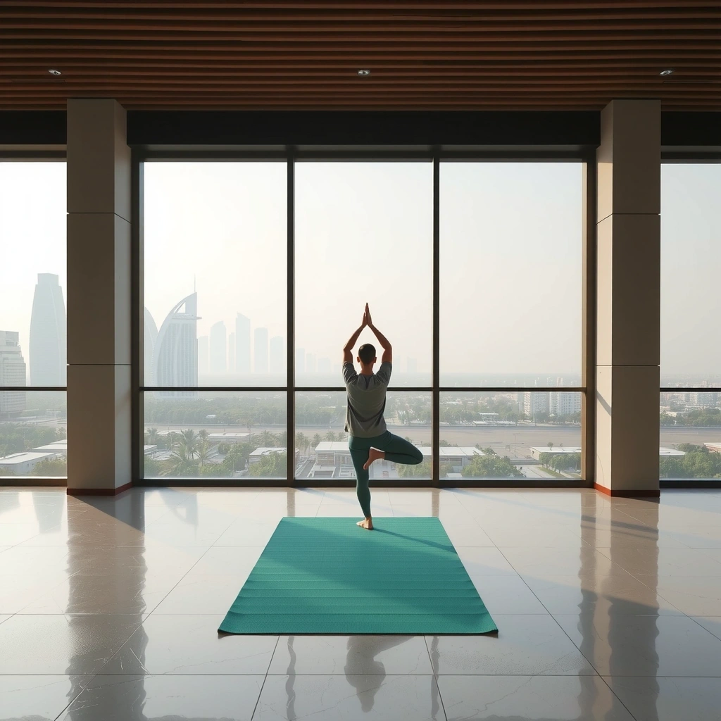 Peaceful yoga practice in a serene Doha setting